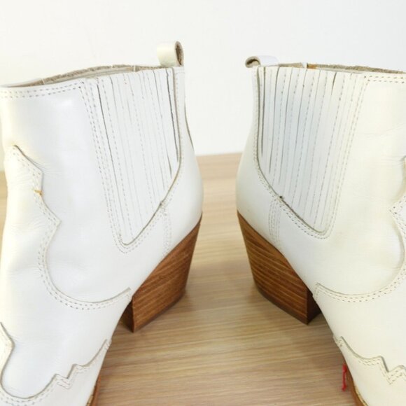 Sam Edelman Boots Leather 5 White Western Ankle Bootie Cowboy Chelsea Winona - Picture 12 of 16